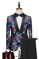 Load image into Gallery viewer, Navy Flower Jacquard 2 Piece Men's Prom Suits