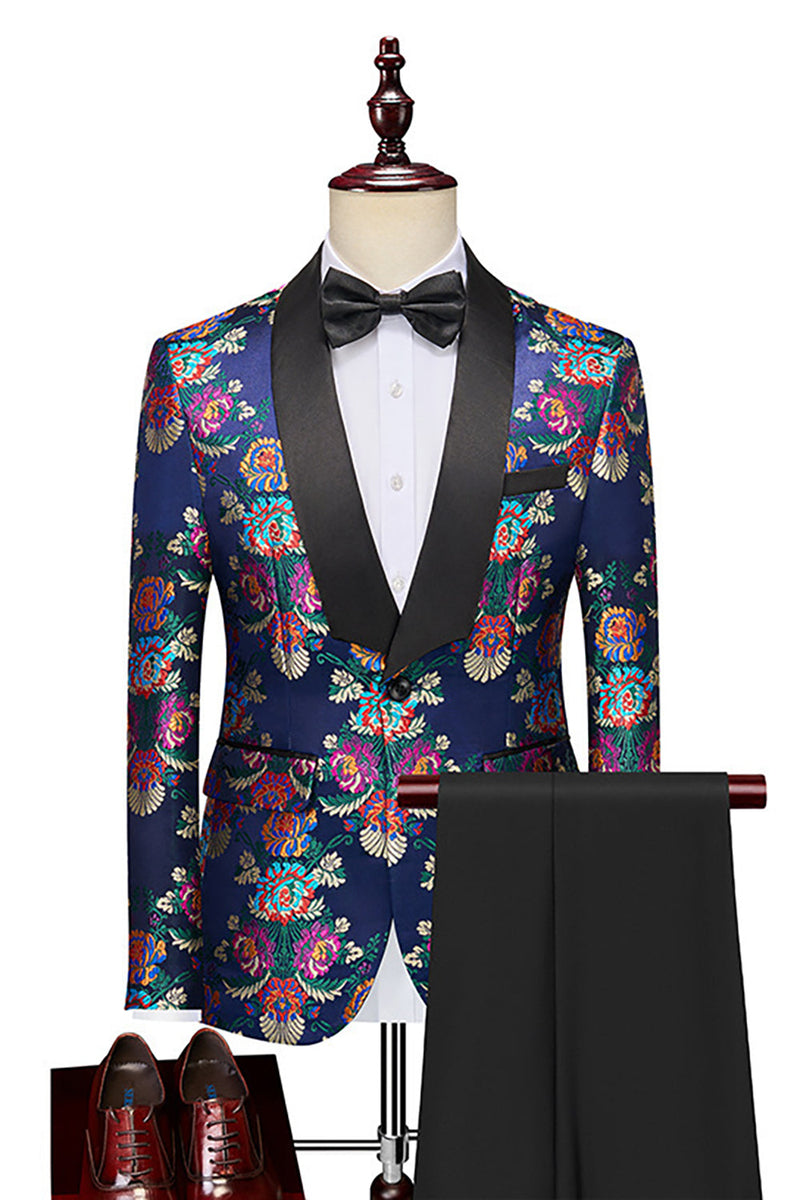 Load image into Gallery viewer, Navy Flower Jacquard 2 Piece Men's Prom Suits
