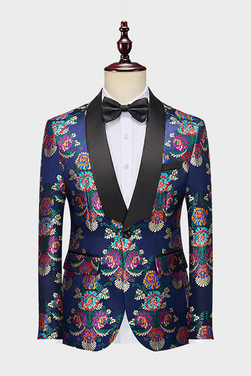 Load image into Gallery viewer, Navy Flower Jacquard 2 Piece Men's Prom Suits