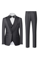 Load image into Gallery viewer, Black Grey 3 Piece Peak Lapel One Button Men's Suits