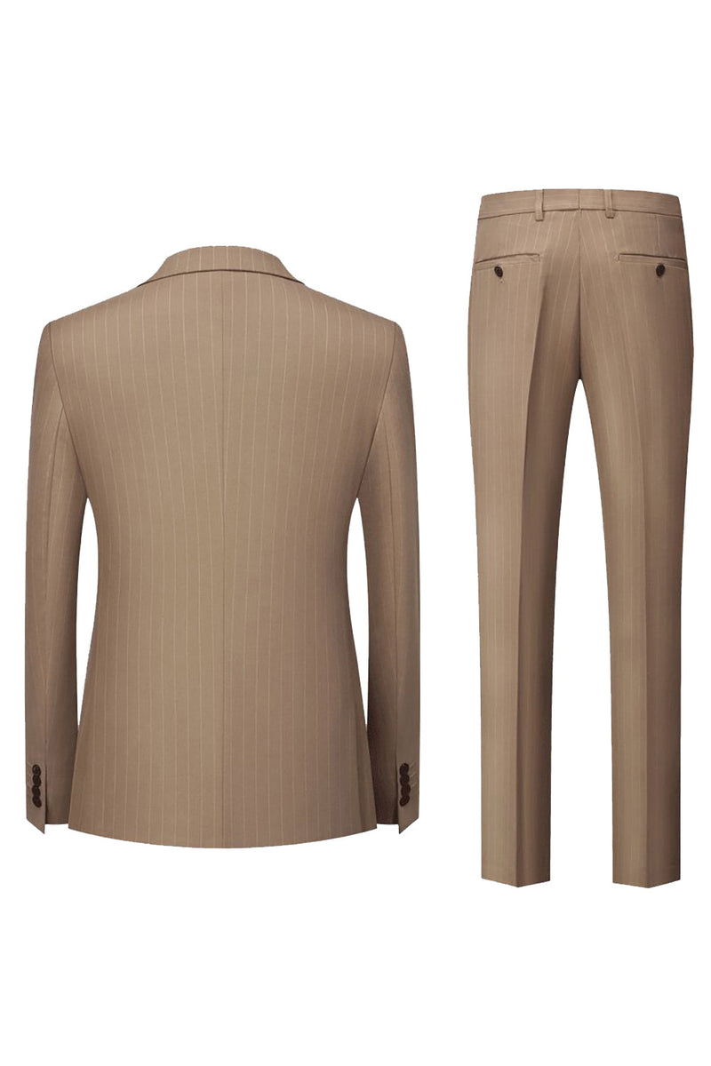 Load image into Gallery viewer, Navy Pinstriped Peak Lapel 3 Piece Men's Formal Suits