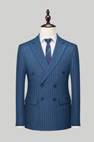 Load image into Gallery viewer, Navy Pinstriped Peak Lapel 3 Piece Men's Formal Suits