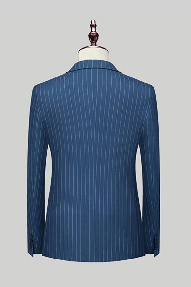 Load image into Gallery viewer, Navy Pinstriped Peak Lapel 3 Piece Men's Formal Suits