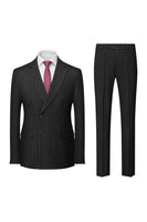 Load image into Gallery viewer, Navy Pinstriped Peak Lapel 3 Piece Men's Formal Suits
