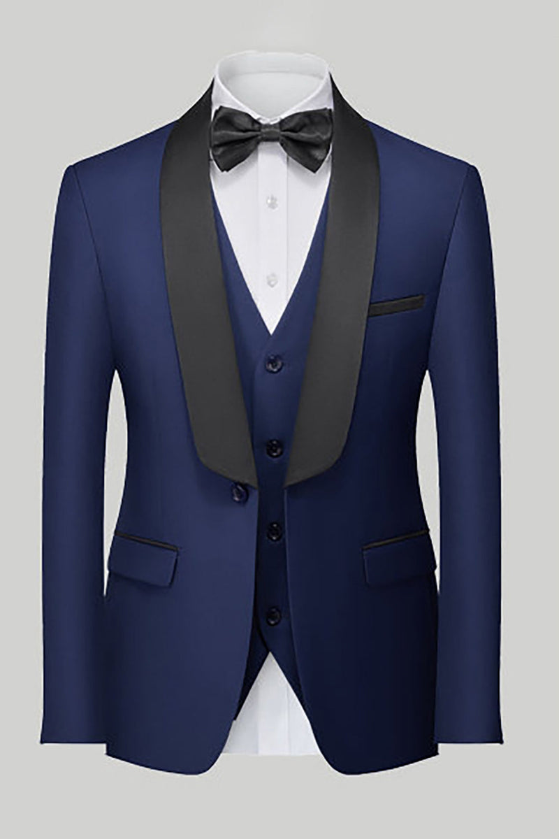 Load image into Gallery viewer, Black 3 Piece Shawl Lapel Men Suits