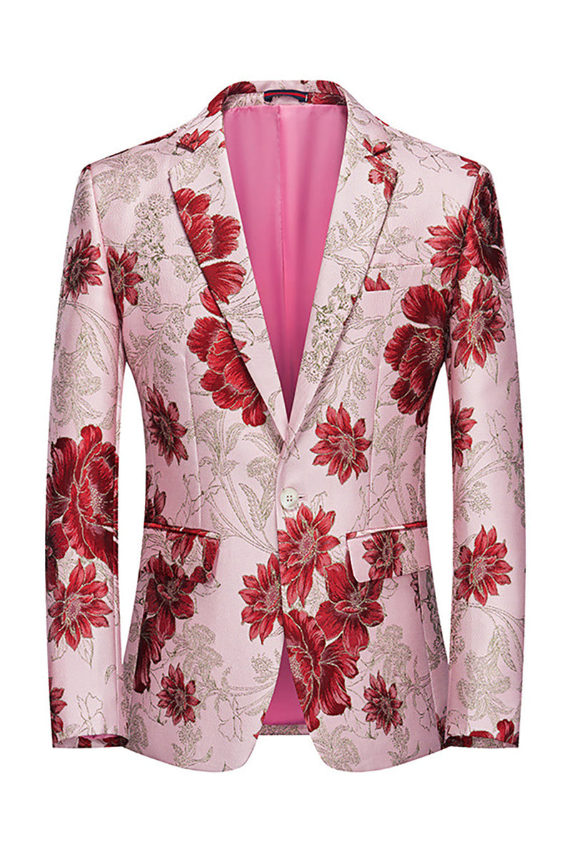 Load image into Gallery viewer, Pink Flower Jacquard Notched Lapel Men's Blazer
