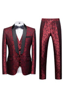 Load image into Gallery viewer, Black 3 Piece Jacquard Shawl Lapel Men's Prom Suits