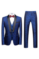 Load image into Gallery viewer, Black 3 Piece Jacquard Shawl Lapel Men's Prom Suits