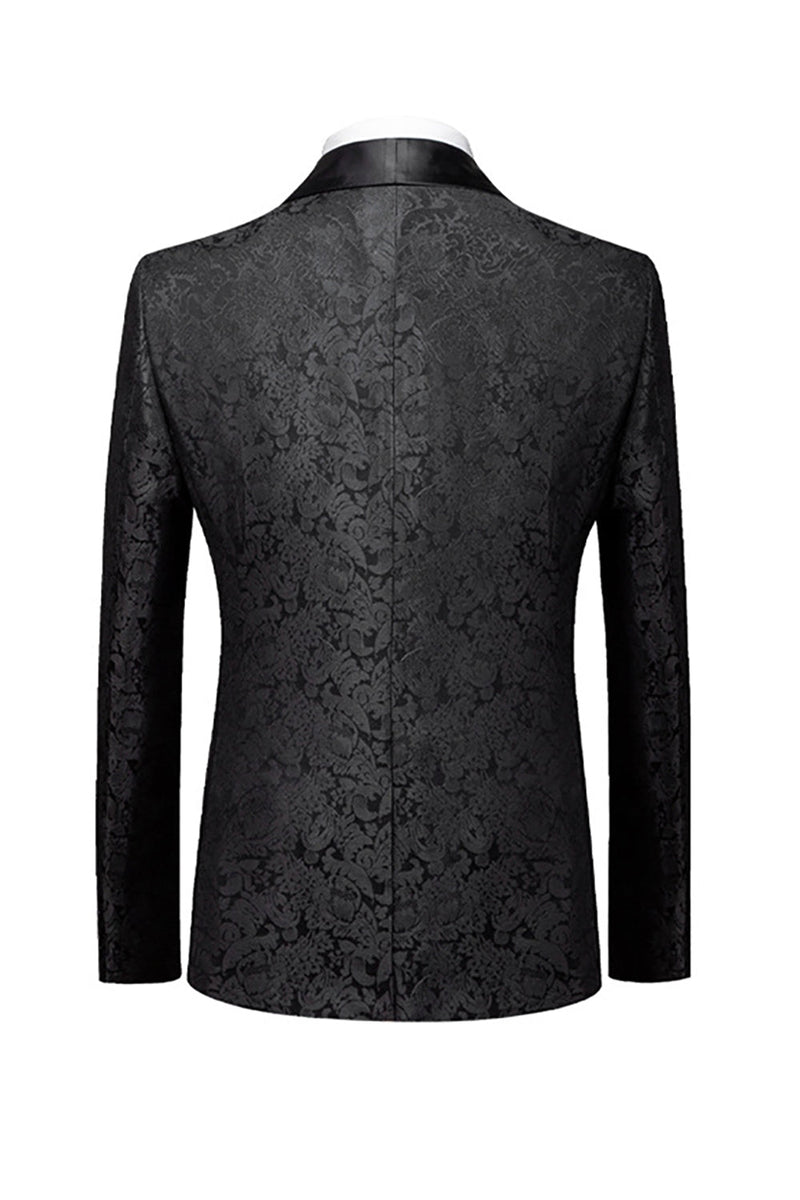 Load image into Gallery viewer, Black 3 Piece Jacquard Shawl Lapel Men's Prom Suits