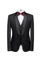 Load image into Gallery viewer, Black 3 Piece Jacquard Shawl Lapel Men's Prom Suits