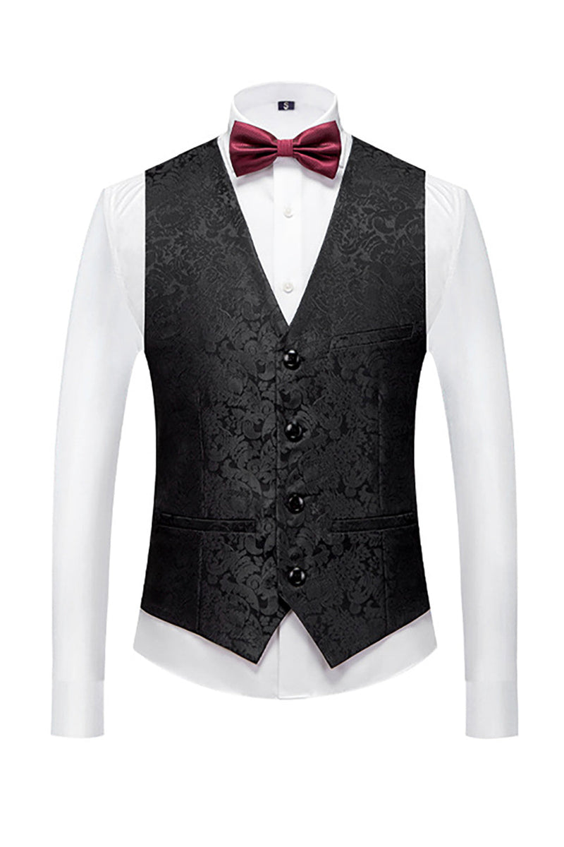 Load image into Gallery viewer, Black 3 Piece Jacquard Shawl Lapel Men's Prom Suits