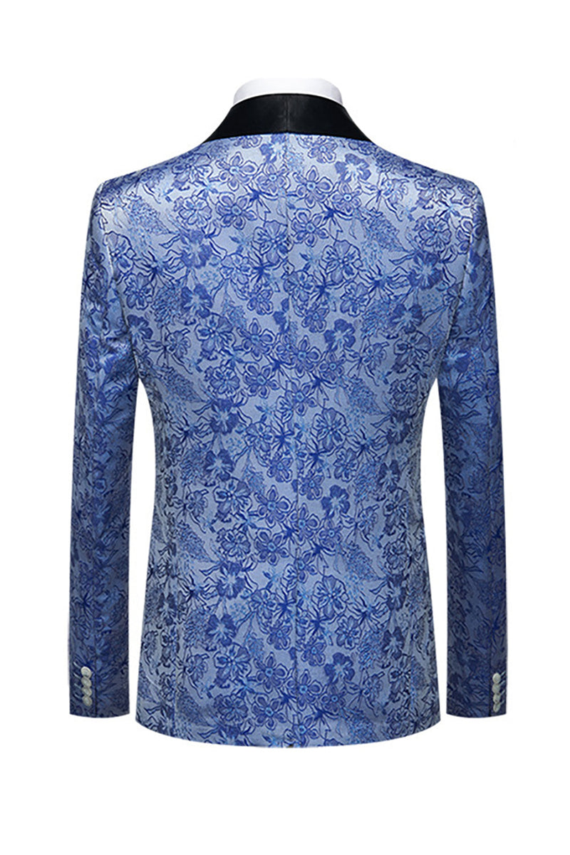 Load image into Gallery viewer, Light Blue Lapel Jacquard 3 Piece Men's Prom Suits