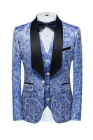 Load image into Gallery viewer, Light Blue Lapel Jacquard 3 Piece Men's Prom Suits