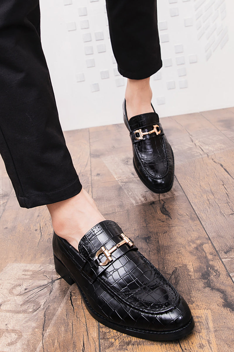 Load image into Gallery viewer, Black Slip-On Leather Monk Men's Shoes