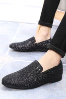 Load image into Gallery viewer, Black Sequined Slip-On Men's Shoes