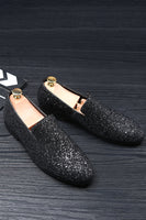 Load image into Gallery viewer, Black Sequined Slip-On Men's Shoes