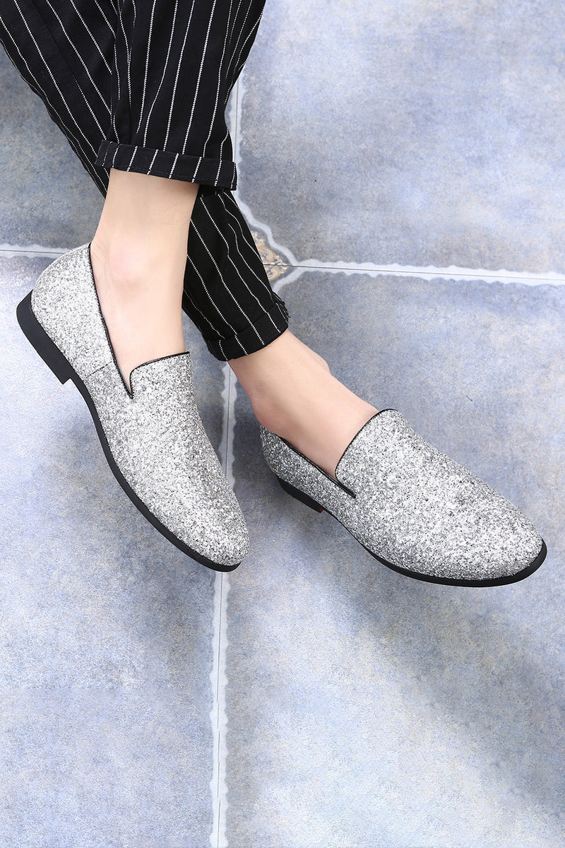 Load image into Gallery viewer, Black Sequined Slip-On Men's Shoes