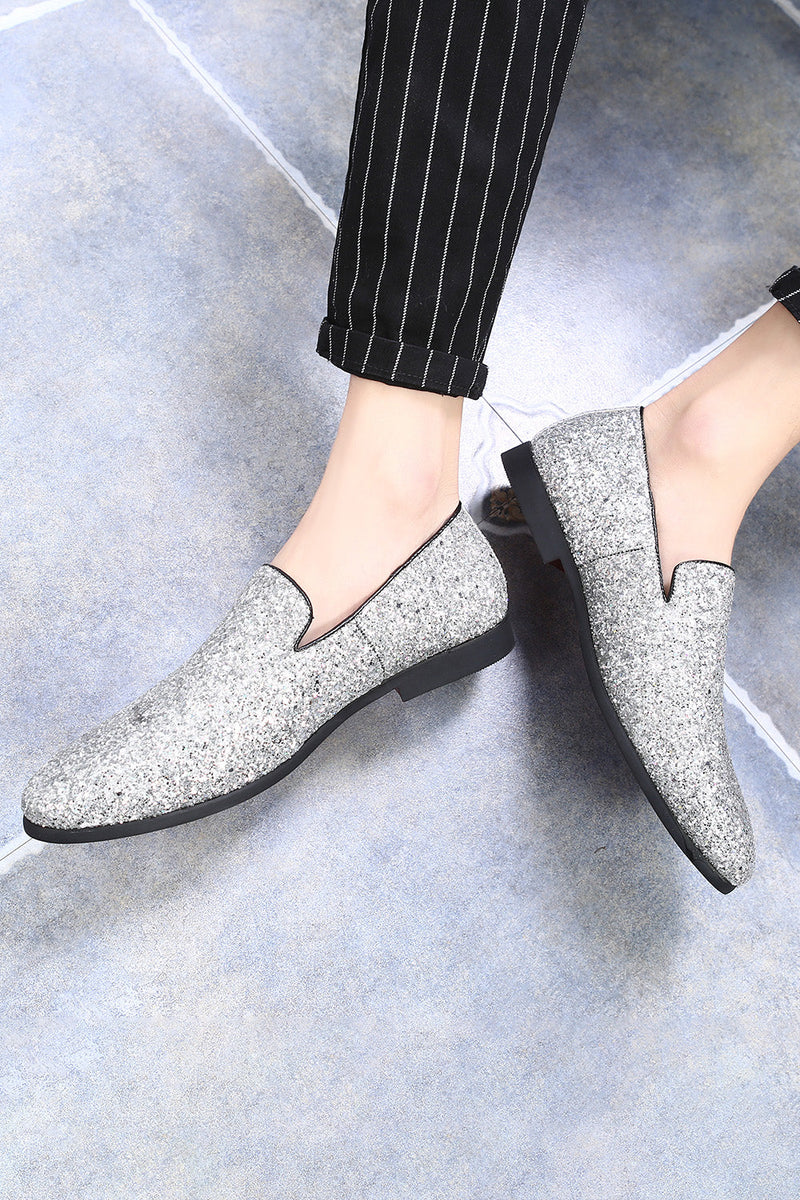 Load image into Gallery viewer, Black Sequined Slip-On Men's Shoes
