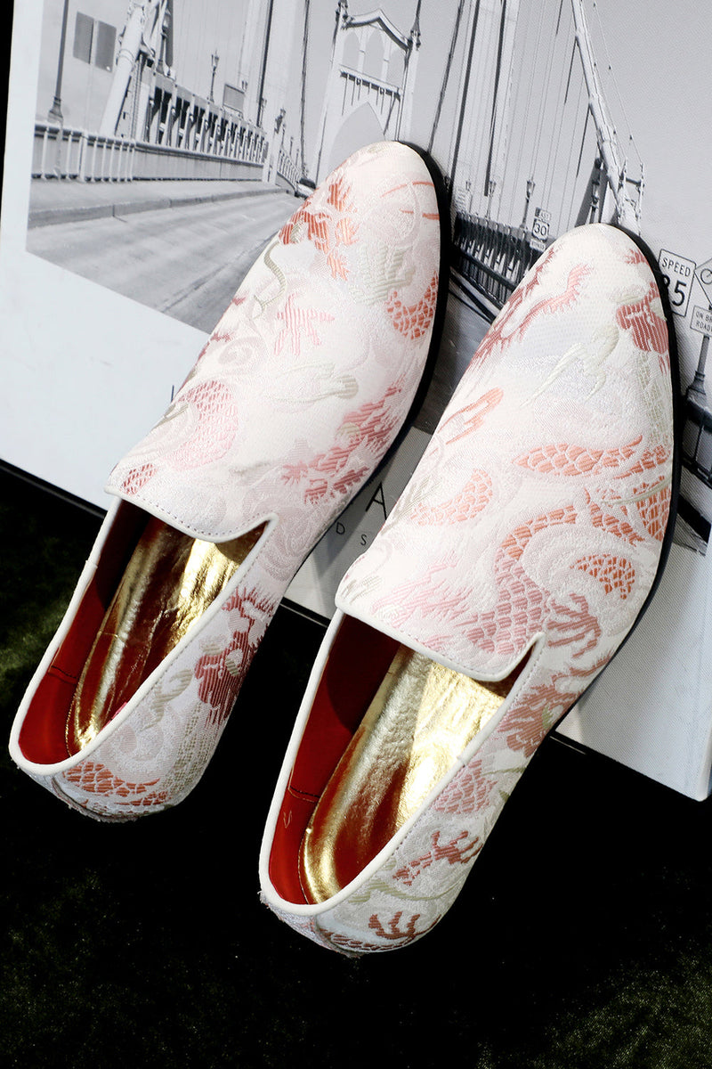 Load image into Gallery viewer, Pink Jacquard Slip-On Men's Shoes
