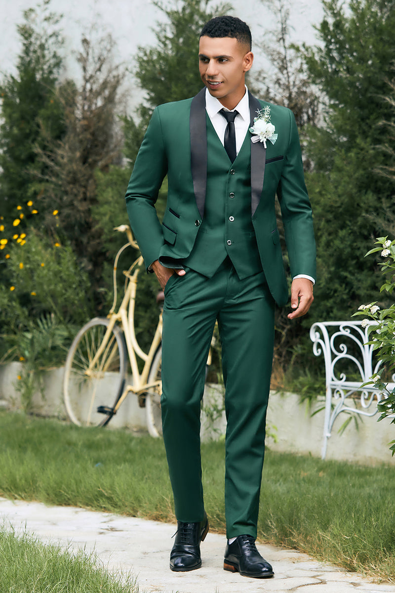 Load image into Gallery viewer, Dark Green Shawl Lapel 3 Pieces One Button Men's Prom Suits