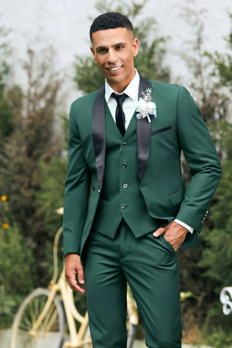 Load image into Gallery viewer, Dark Green Shawl Lapel 3 Pieces One Button Men's Prom Suits