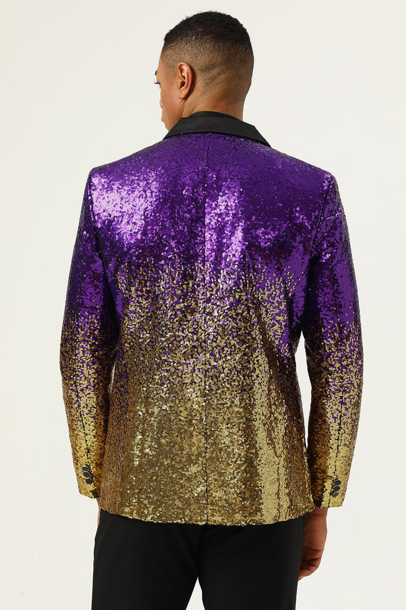 Load image into Gallery viewer, Men's 2 Piece Ombre Sequins Purple Slim Fit Notched Lapel Prom Suits