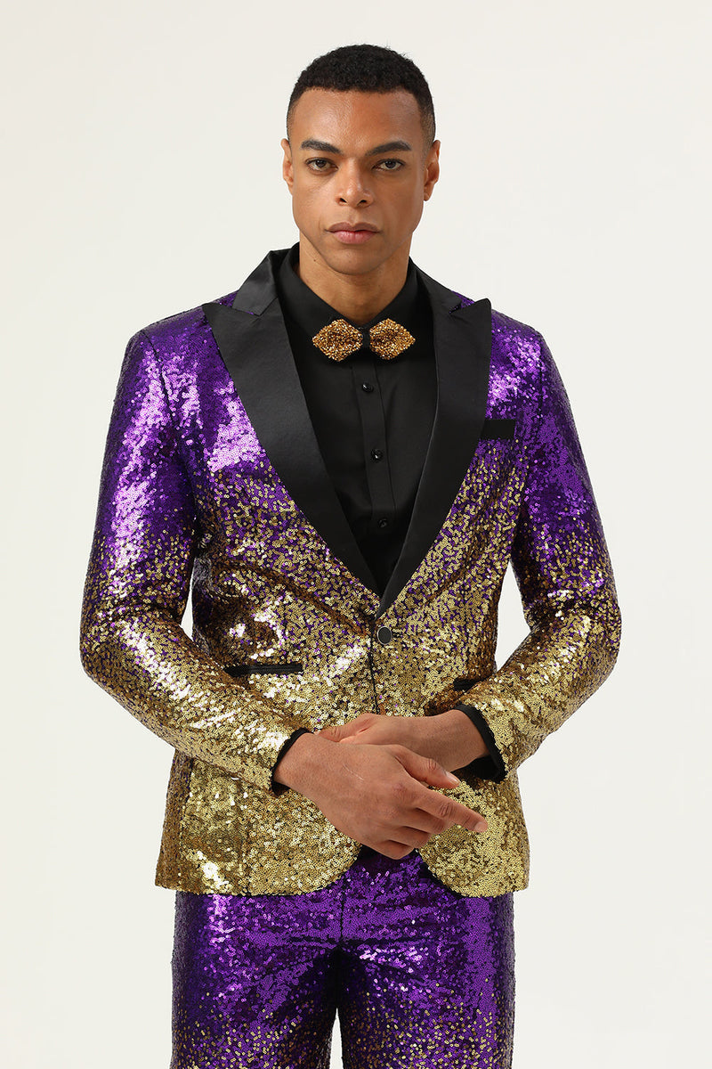 Load image into Gallery viewer, Men's 2 Piece Ombre Sequins Purple Slim Fit Notched Lapel Prom Suits