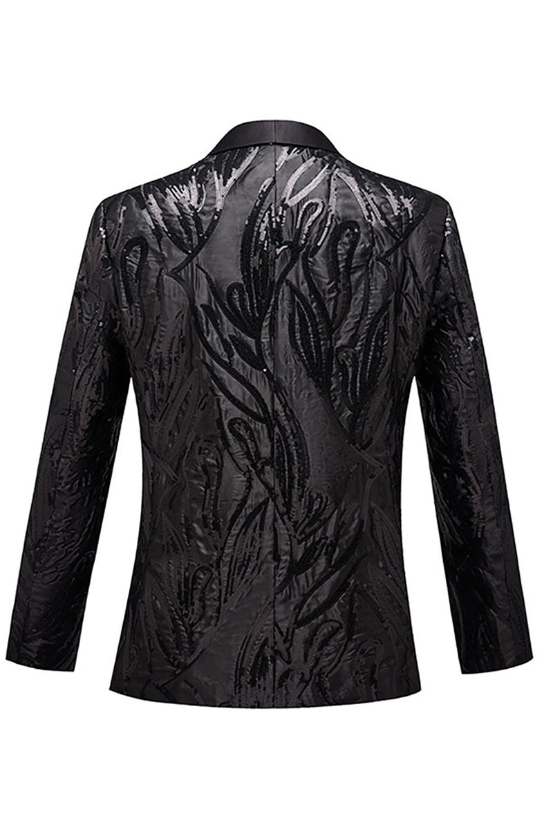 Load image into Gallery viewer, Black Jacquard One Button Men's Blazer