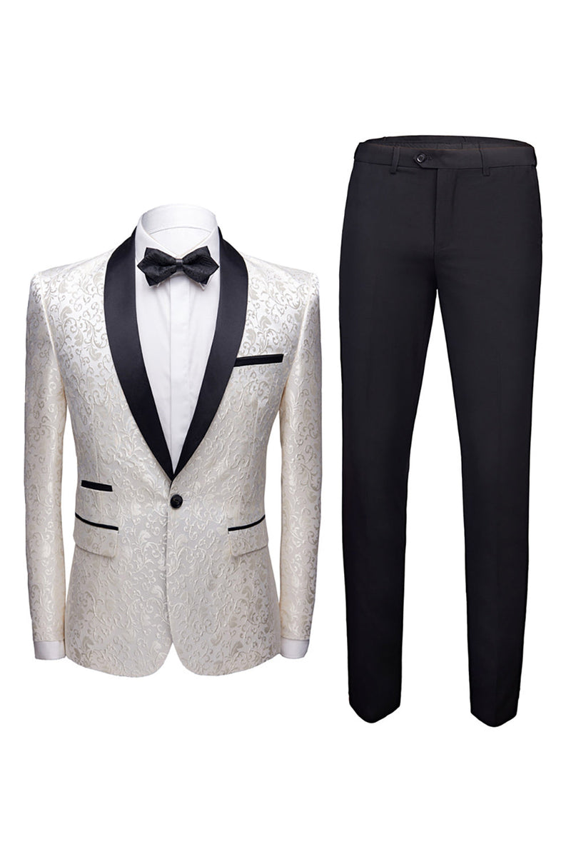 Load image into Gallery viewer, White Shawl Lapel Jacquard Prom Men's 2 Pieces Suits