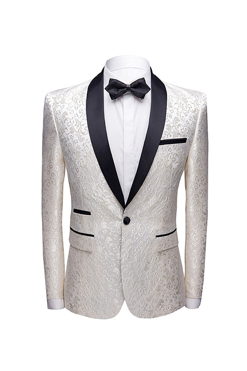Load image into Gallery viewer, White Shawl Lapel Jacquard Prom Men's 2 Pieces Suits