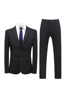 Load image into Gallery viewer, Grey Pinstripe Notched Lapel Men's 2 Pieces Suits