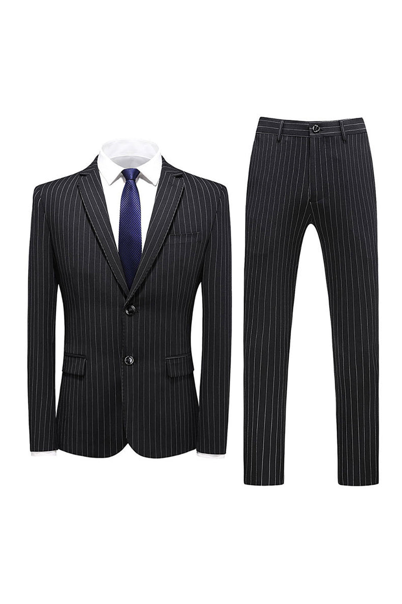 Load image into Gallery viewer, Grey Pinstripe Notched Lapel Men's 2 Pieces Suits