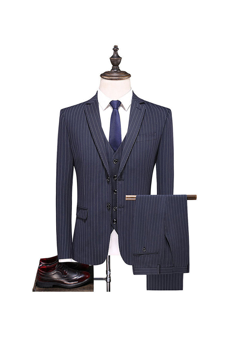 Load image into Gallery viewer, Grey Pinstripe Notched Lapel Men's 2 Pieces Suits