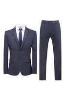 Load image into Gallery viewer, Grey Pinstripe Notched Lapel Men's 2 Pieces Suits
