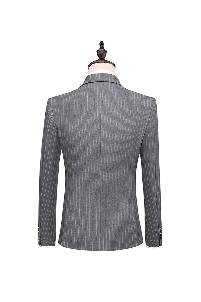 Load image into Gallery viewer, Grey Pinstripe Notched Lapel Men's 2 Pieces Suits