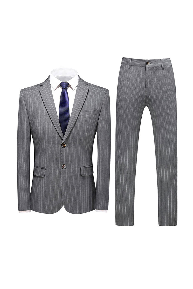 Load image into Gallery viewer, Grey Pinstripe Notched Lapel Men's 2 Pieces Suits