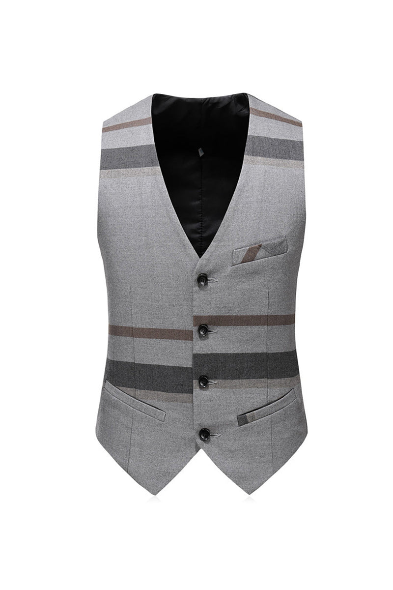 Load image into Gallery viewer, Grey Stripe Notched Lapel Men's 3 Pieces Suits