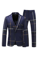 Load image into Gallery viewer, Grey Stripe Notched Lapel Men's 3 Pieces Suits