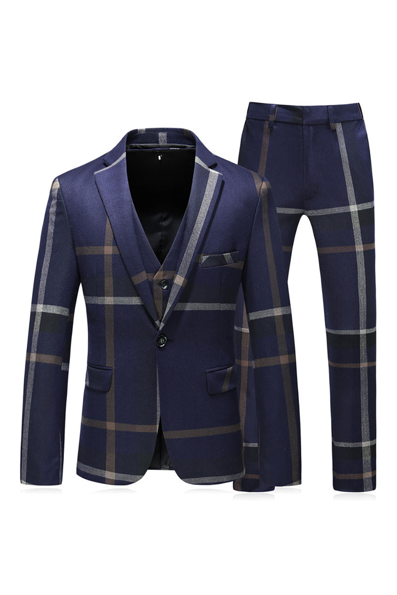 Load image into Gallery viewer, Grey Stripe Notched Lapel Men's 3 Pieces Suits