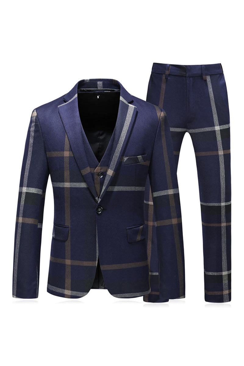 Load image into Gallery viewer, Grey Stripe Notched Lapel Men's 3 Pieces Suits