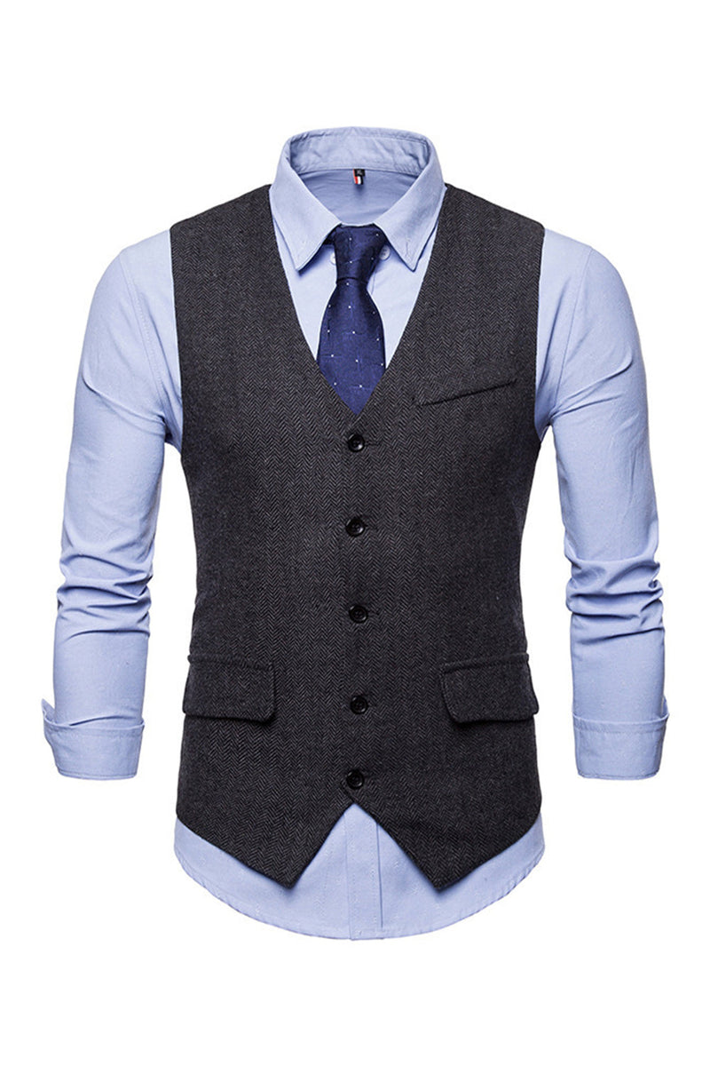 Load image into Gallery viewer, Single Breasted V-Neck Black Men's Suit Vests