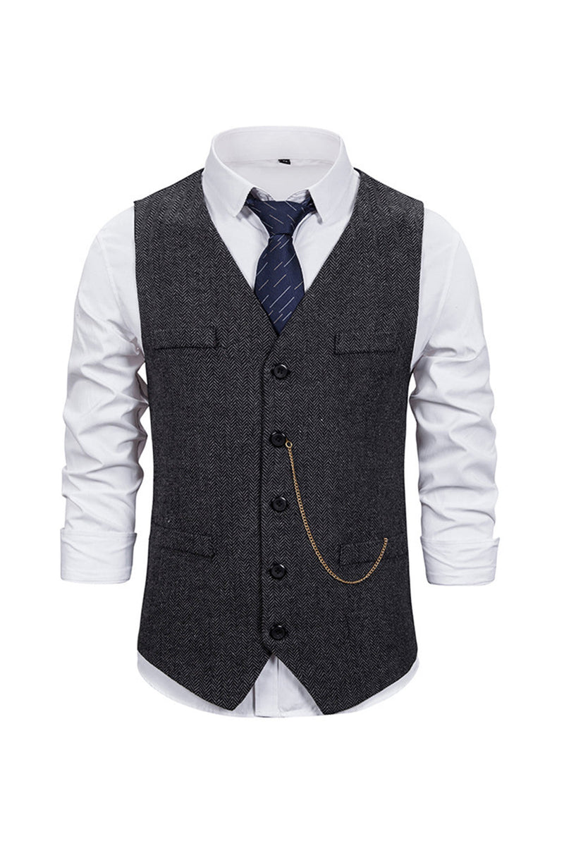 Load image into Gallery viewer, V Neck Single Breasted Men's Grey Casual Vest