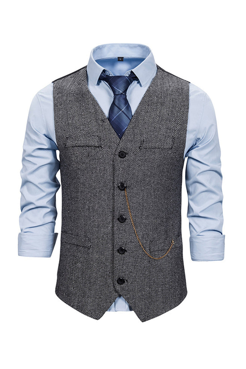 Load image into Gallery viewer, V Neck Single Breasted Men's Grey Casual Vest