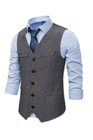 Load image into Gallery viewer, V Neck Single Breasted Men's Grey Casual Vest