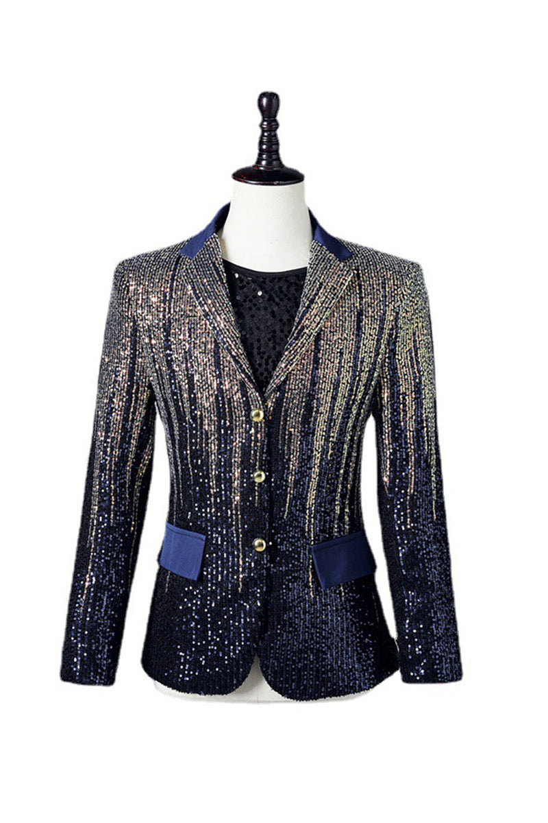 Load image into Gallery viewer, Glitter Navy Sequins Single-Breasted  Men's Blazer