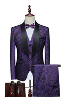 Load image into Gallery viewer, White Jacquard Shawl Lapel 3 Pieces Men's Suits