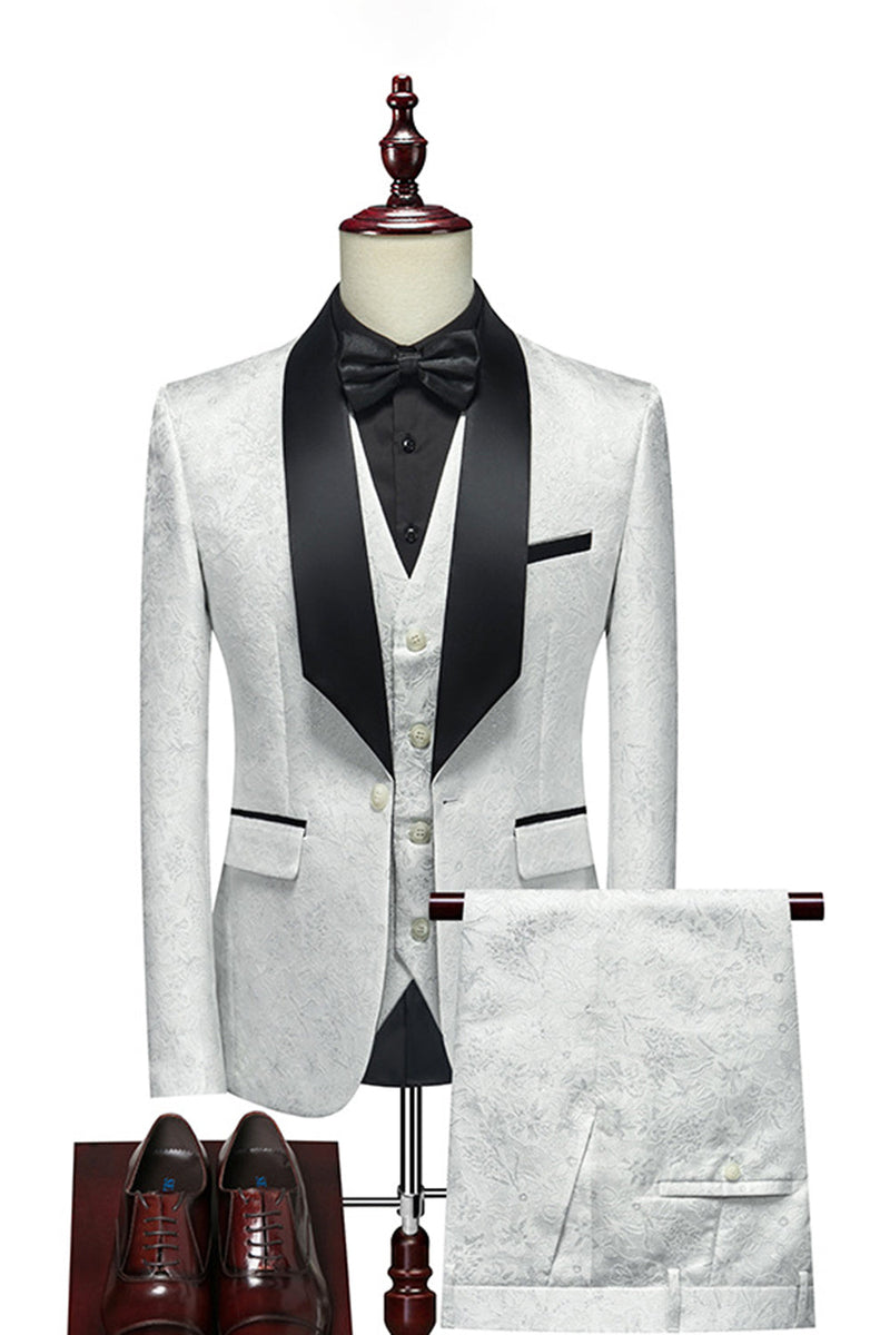 Load image into Gallery viewer, White Jacquard Shawl Lapel 3 Pieces Men's Suits