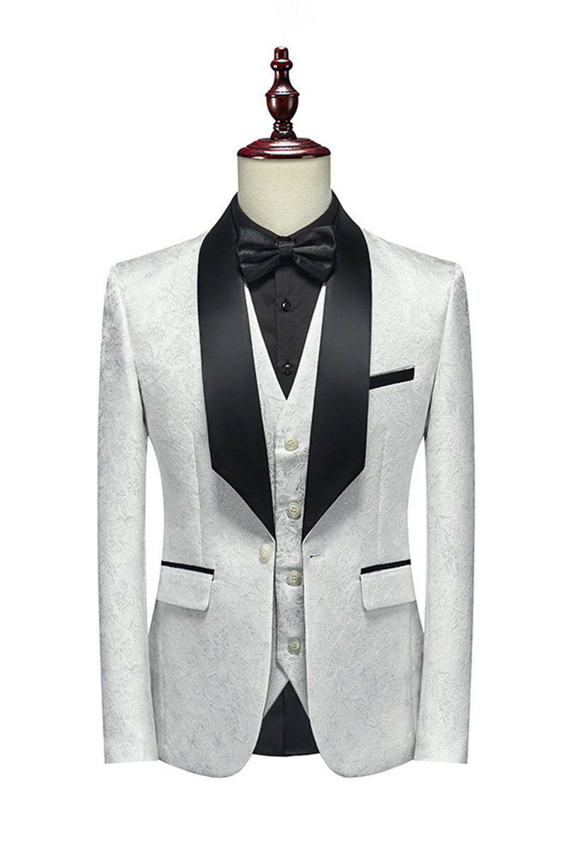Load image into Gallery viewer, White Jacquard Shawl Lapel 3 Pieces Men's Suits