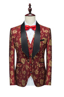 Load image into Gallery viewer, Red Jacquard Shawl Lapel 3 Pieces Men's Suits