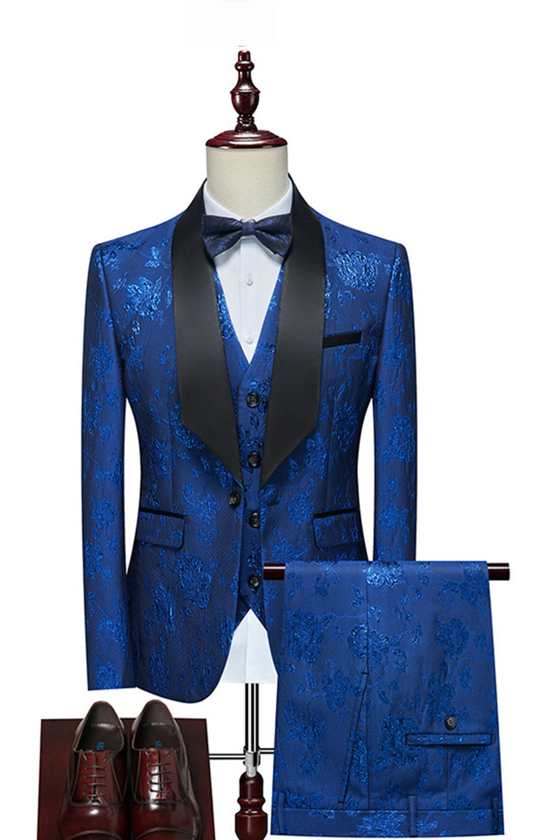 Load image into Gallery viewer, Red Jacquard Shawl Lapel 3 Pieces Men's Suits